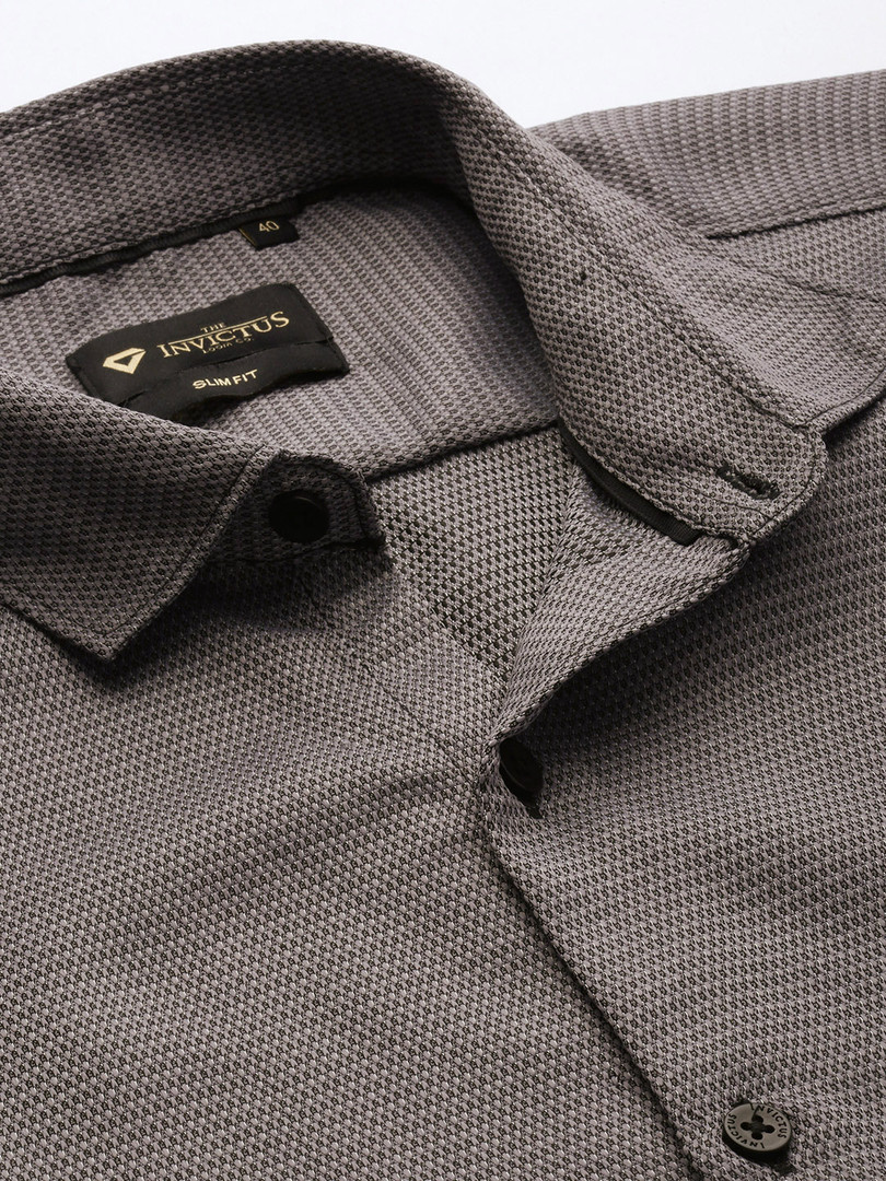 INVICTUS Men Easy Care Grey & Black Self Design Formal Shirt