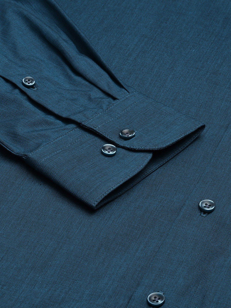 Peter England Men Teal Blue Solid Slim Fit Pure Cotton Formal Shirt