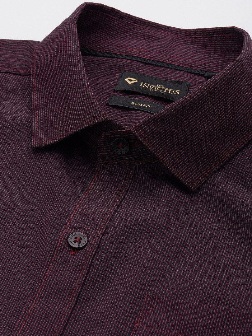INVICTUS Men Dark Maroon Premium Slim-Fit Striped Formal Shirt
