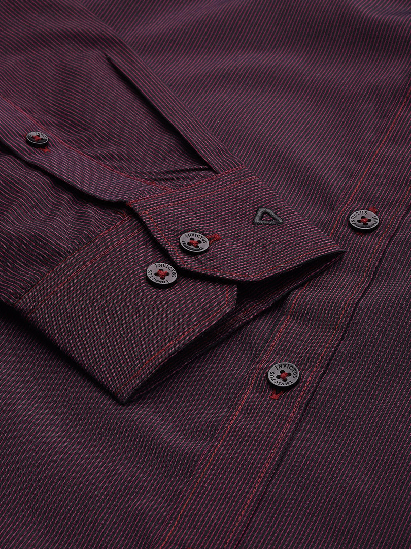 INVICTUS Men Dark Maroon Premium Slim-Fit Striped Formal Shirt