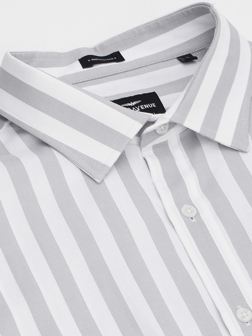 Park Avenue Men Grey & White Slim Fit Striped Pure Cotton Formal Shirt