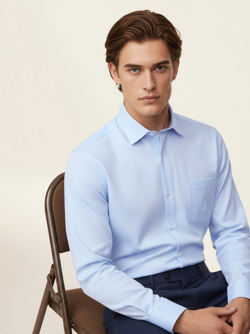 formal-shirt Nautica Pure Cotton Self-Design Slim Fit Formal Shirt