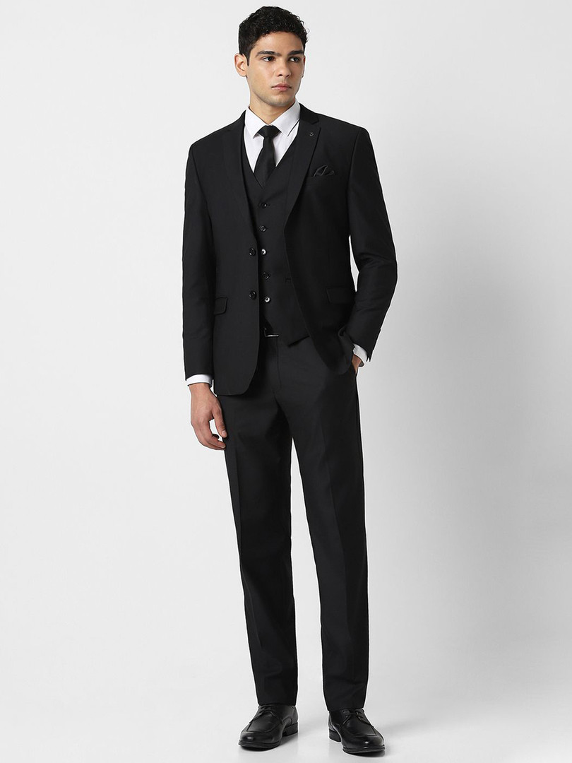 Van Heusen Peter England Elite Textured Slim-Fit Single-Breasted Three-Piece Formal Suits