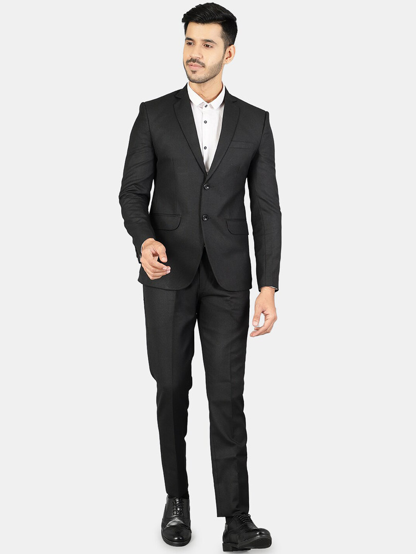formal-suit Wintage Men Black Solid Single-Breasted Two-Piece Formal Suits