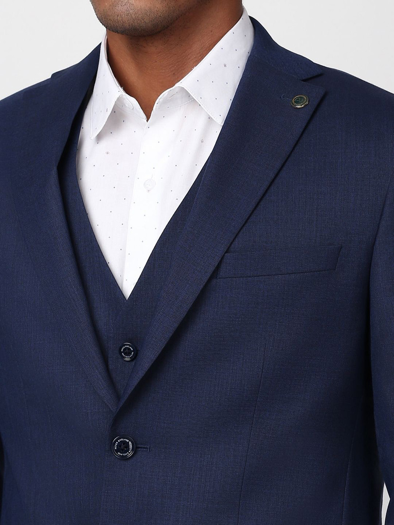 Peter England Elite Textured Slim-Fit Single Breasted Three-Piece Formal Suits