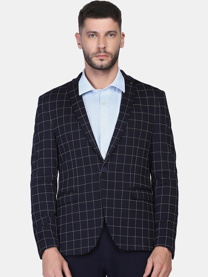 formal-suit Blackberrys Men Two Piece Navy Check TechPro Formal Suits