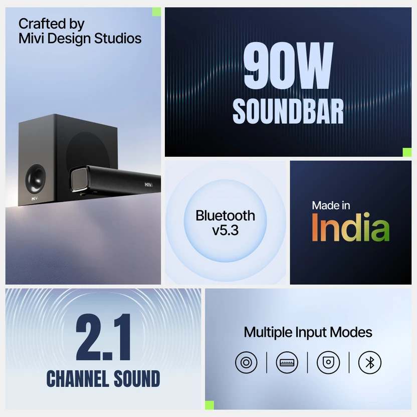 Mivi Fort Sonic X80 Soundbar, 2.1 Channel, Multi-Input & EQ Modes...more