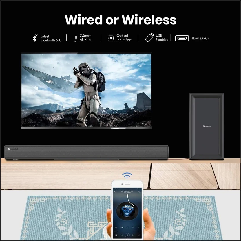 Portronics Pure Sound 101 Soundbar Wired Woofer 120W, 2.1 Channel...more