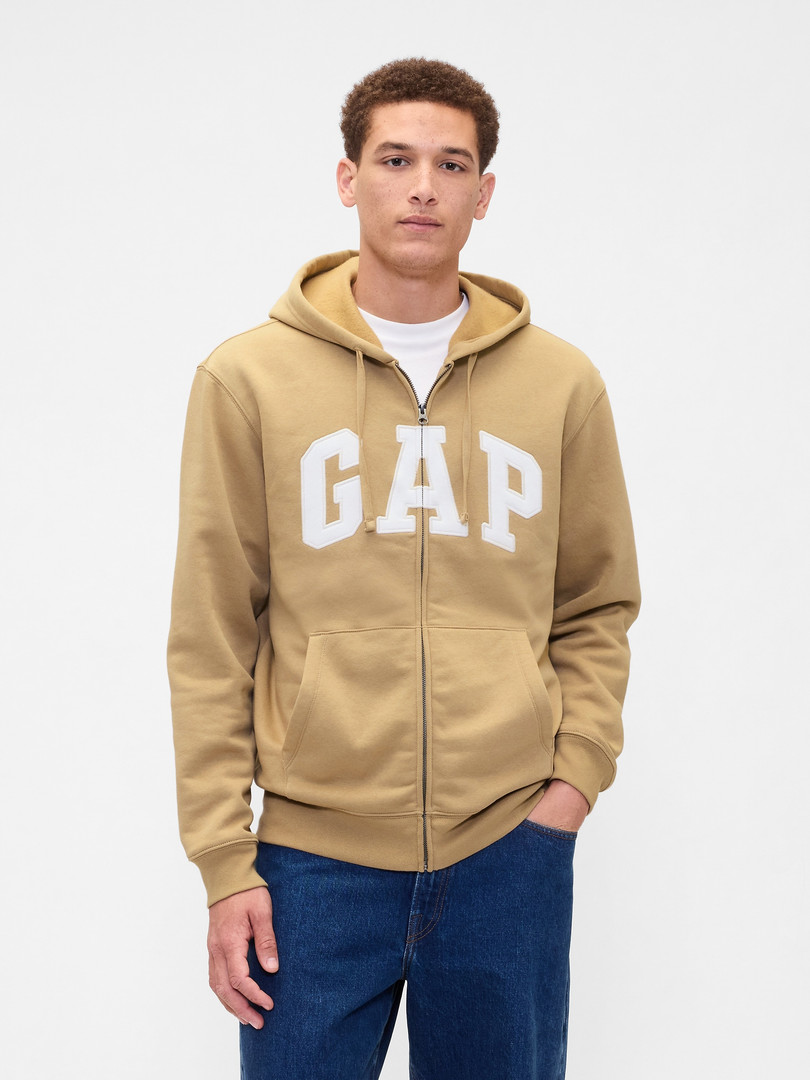 GAP Brand Logo Applique Printed Hooded Front-Open Sweatshirt