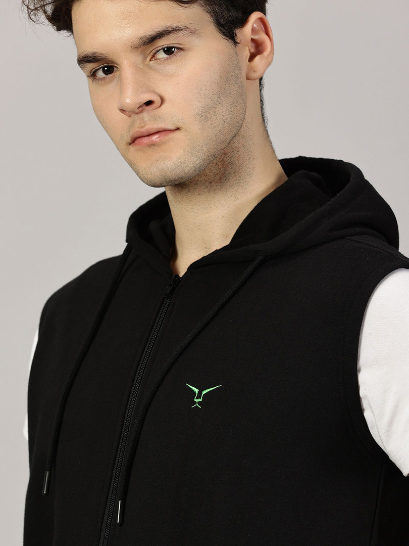 LEON Men Hooded Sleeveless Zipper Sweatshirt