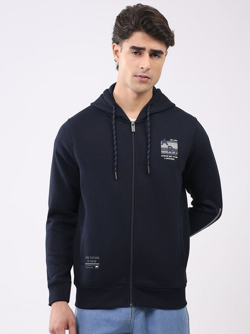 Monte Carlo Men Typography Printed Full Sleeves Hooded Front-Open Sweatshirt