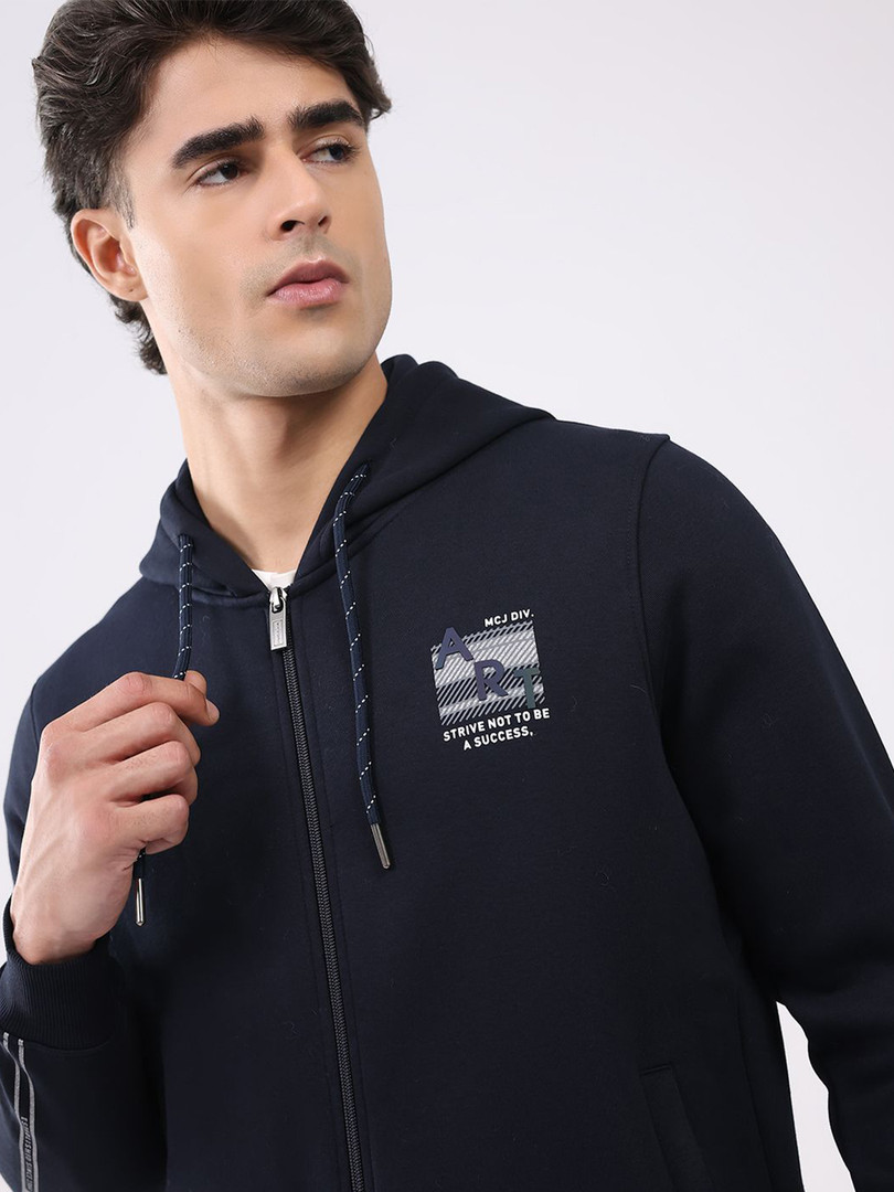 Monte Carlo Men Typography Printed Full Sleeves Hooded Front-Open Sweatshirt