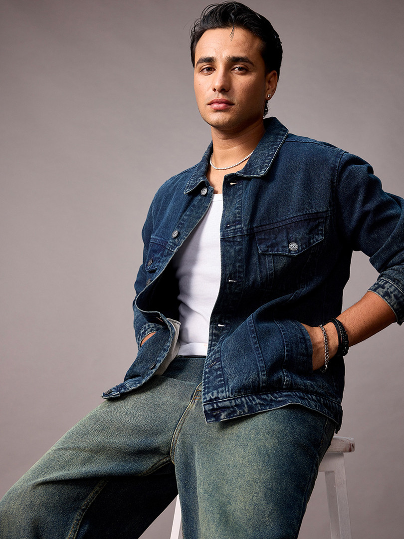 Urbano Fashion Men's Regular Fit Washed Full Sleeve Denim Jacket
