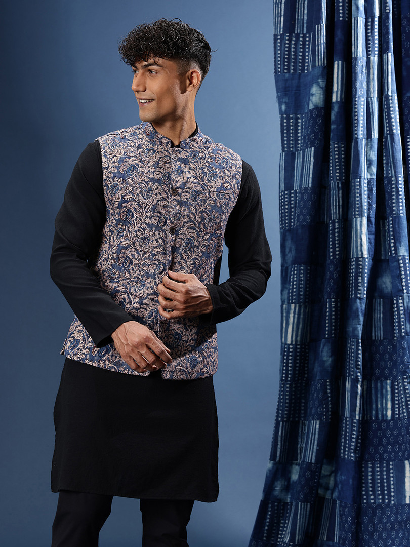 Taavi Kalamkari Pure Cotton Ethnic Printed Nehru Jacket