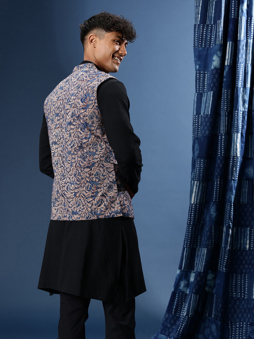 Taavi Kalamkari Pure Cotton Ethnic Printed Nehru Jacket