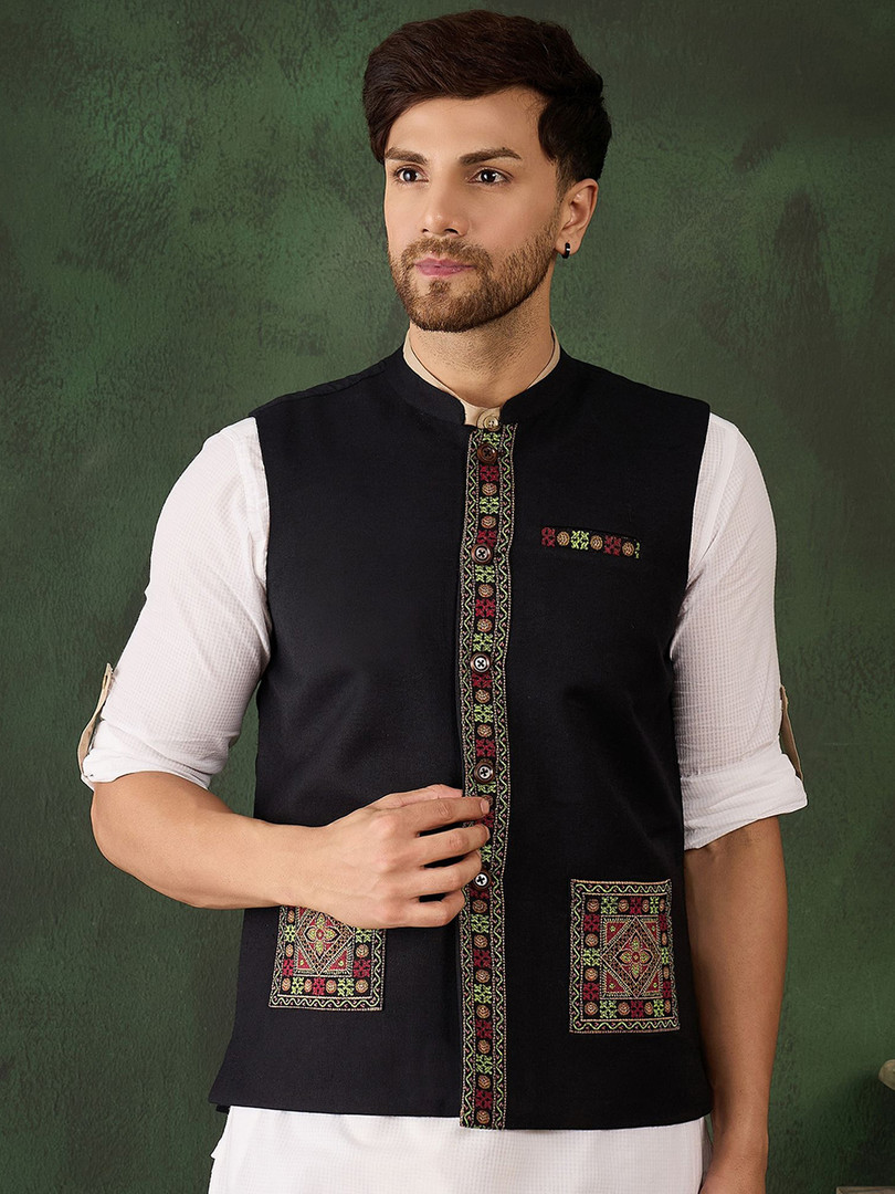 Sangria Embroidered Winter Pashmina Nehru Jacket