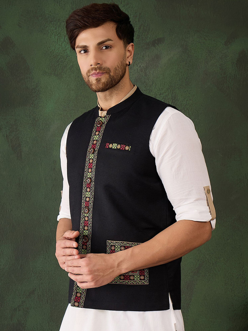 Sangria Embroidered Winter Pashmina Nehru Jacket