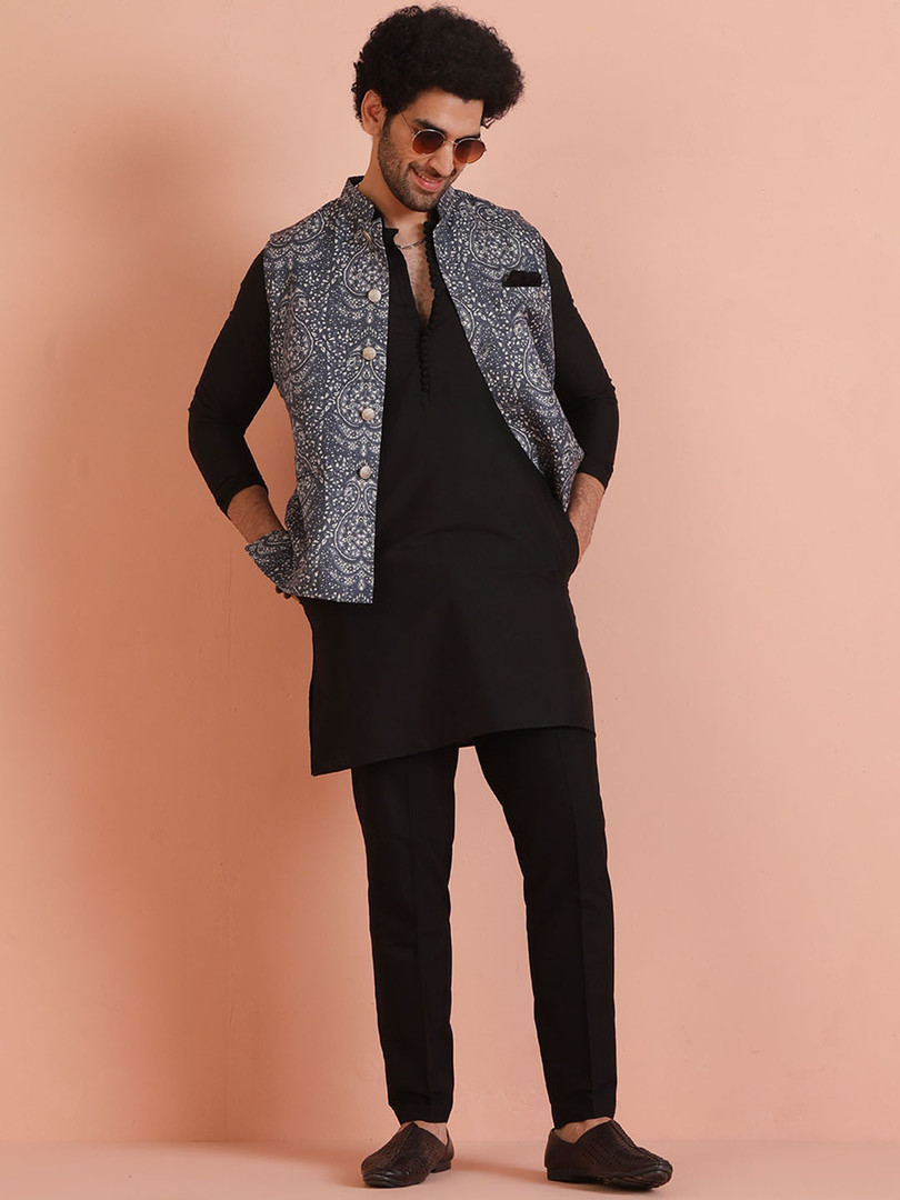 KISAH Men Mandarin Collar Printed Woven Nehru Jacket