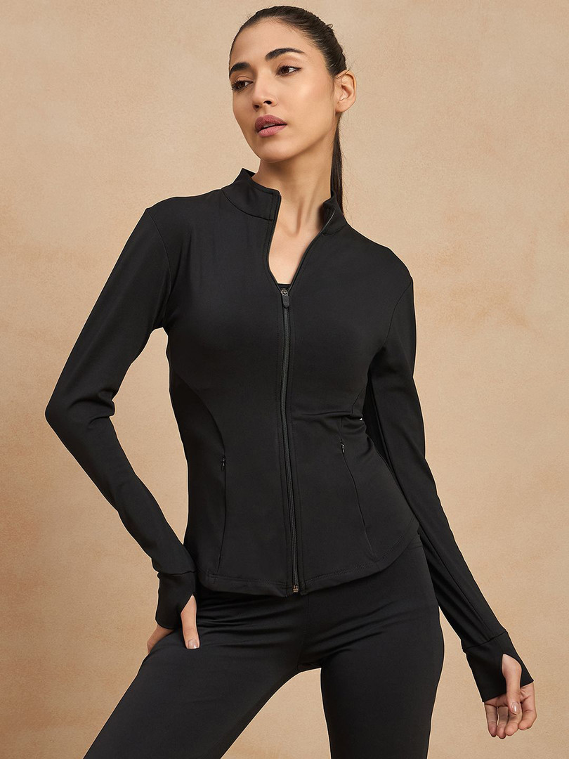 jackets COLOR CAPITAL Women Solid Zip Detail Long Sleeves Casual Sporty Jacket