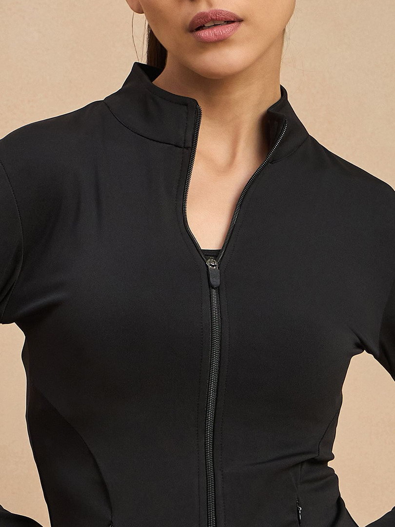 COLOR CAPITAL Women Solid Zip Detail Long Sleeves Casual Sporty Jacket