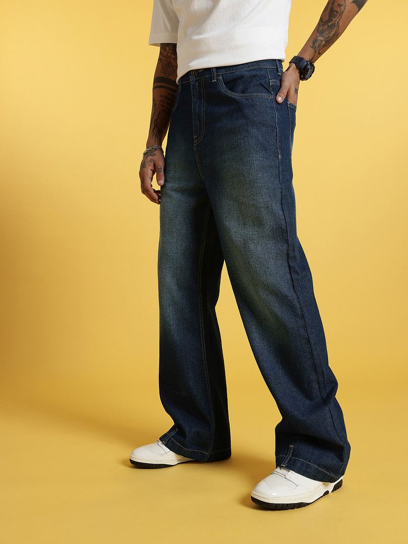 glitchez Men Loose Bootcut Heavy Fade Jeans