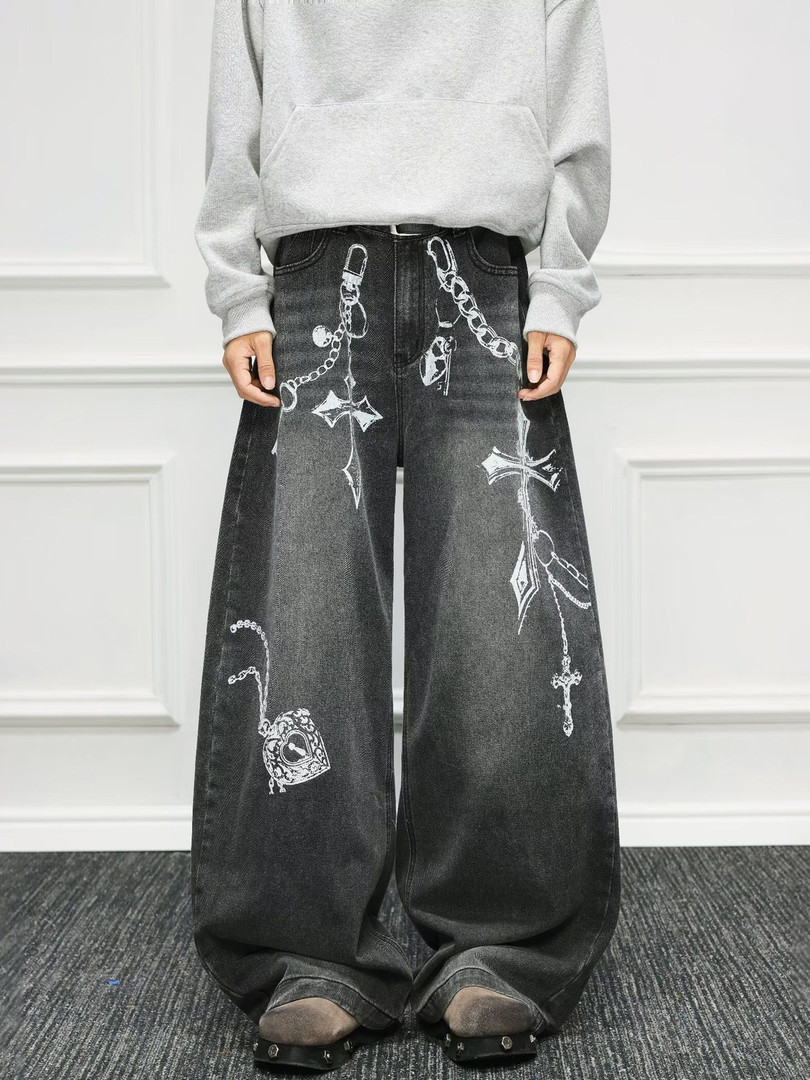 jeans StyleCast x Revolte Men Wide Leg Mid-Rise Light Fade Printed Jeans