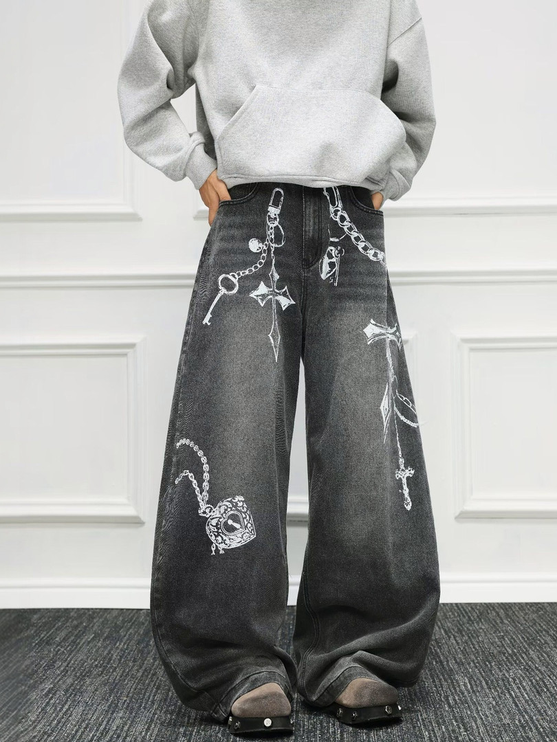 StyleCast x Revolte Men Wide Leg Mid-Rise Light Fade Printed Jeans