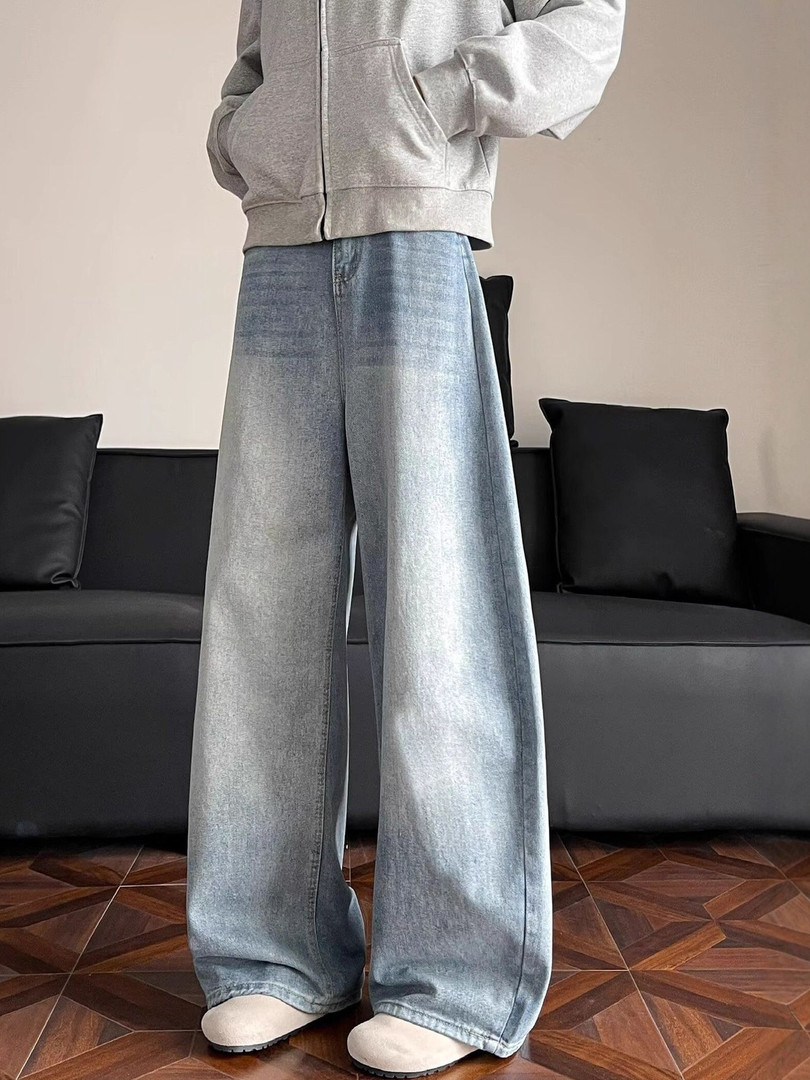 StyleCast x Revolte Men Wide Leg Mid-Rise Light Fade Jeans
