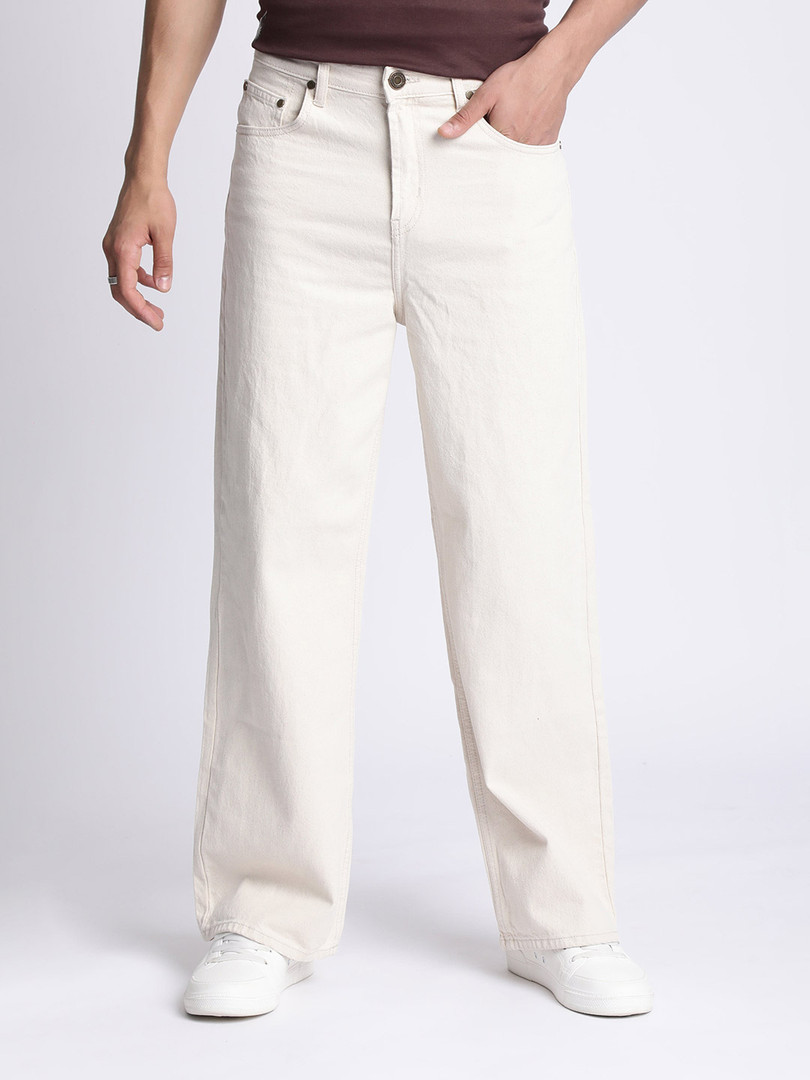 jeans Bene Kleed Men Ecru Wide Leg Mid Rise Jeans