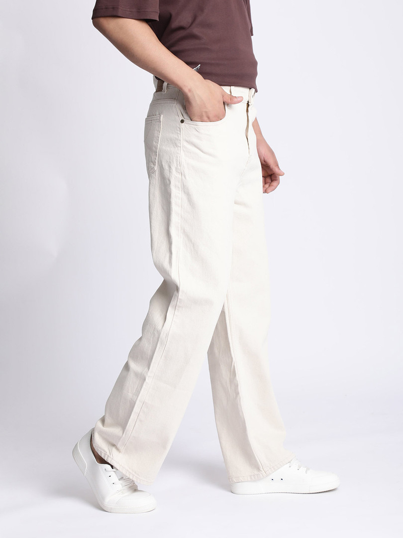 Bene Kleed Men Ecru Wide Leg Mid Rise Jeans
