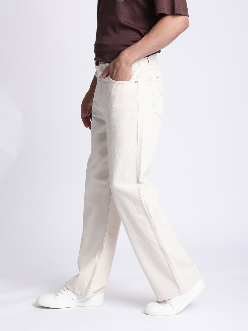 Bene Kleed Men Ecru Wide Leg Mid Rise Jeans