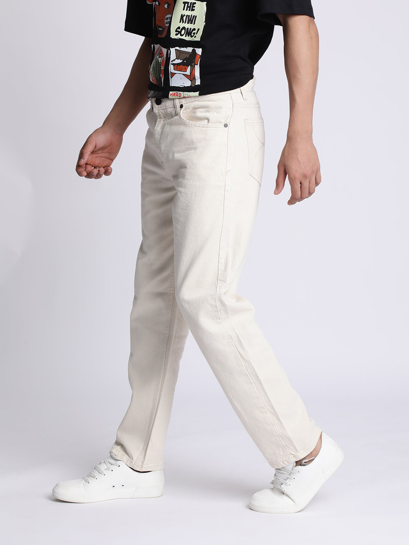 Bene Kleed Men Ecru Relaxed Fit Mid Rise Denim Jeans