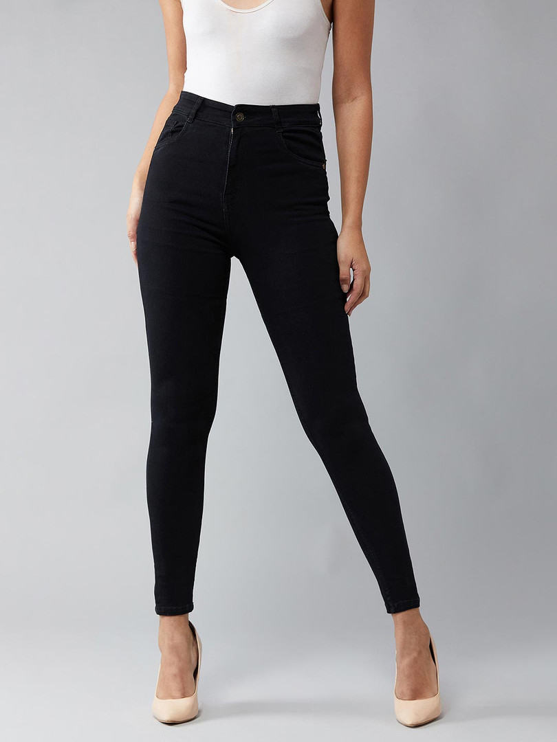 DOLCE CRUDO Women Black Skinny Fit High-Rise Clean Look Stretchable Jeans