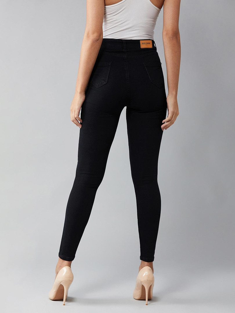 DOLCE CRUDO Women Black Skinny Fit High-Rise Clean Look Stretchable Jeans