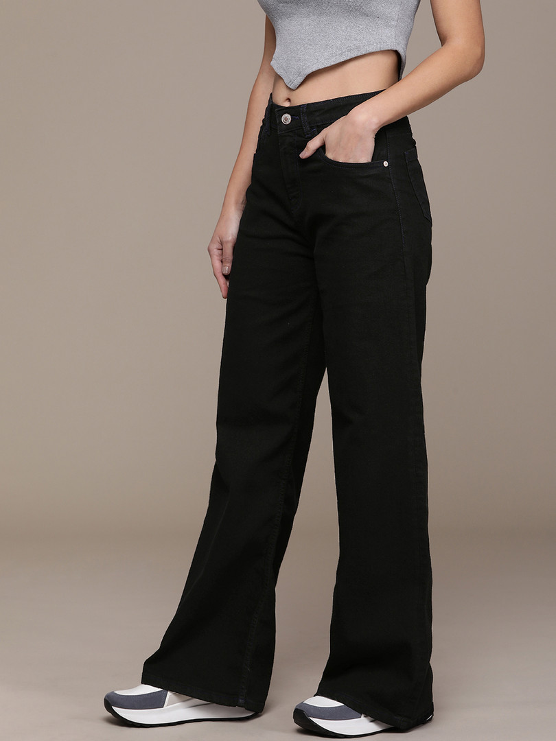 Roadster The Lifestyle Co. Women Wide Leg High-Rise Stretchable Jeans