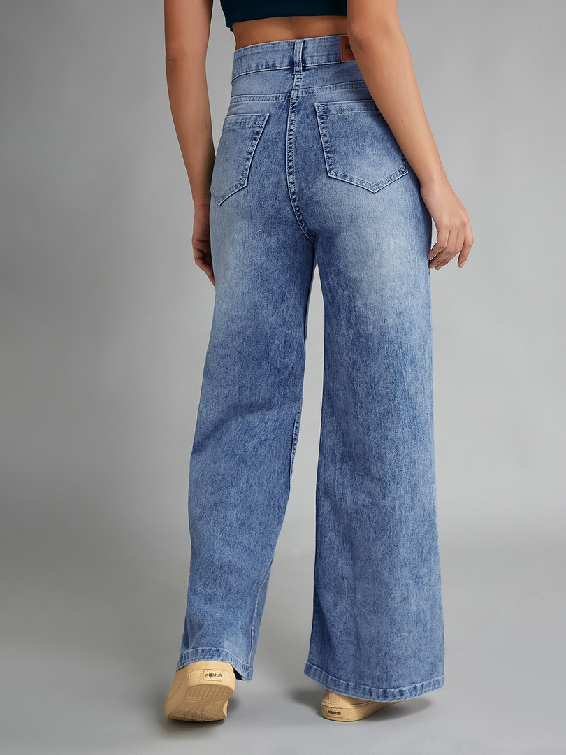 DOLCE CRUDO Women's Wide-Leg High-Rise Clean-Look Stretchable Shaping Denim Jeans