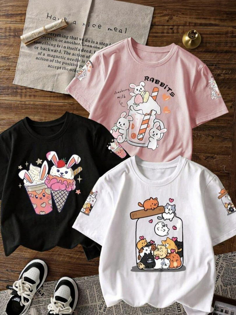 kids DAMN GUD DG Girls Pack of 3 Graphic Printed Cotton T-shirts