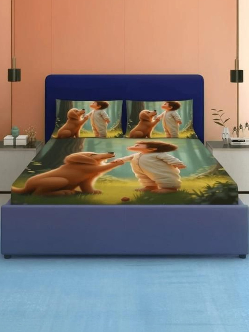 Furnish Factory Multicoloured Conversational 400 TC Bedsheet with 2 Pillow Covers