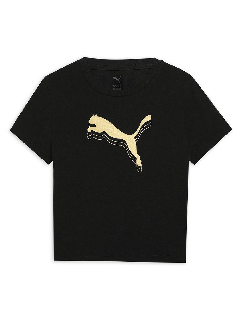 Puma Girls Essentials Metallic Youth Brand Logo Printed Pure Cotton T-Shirt