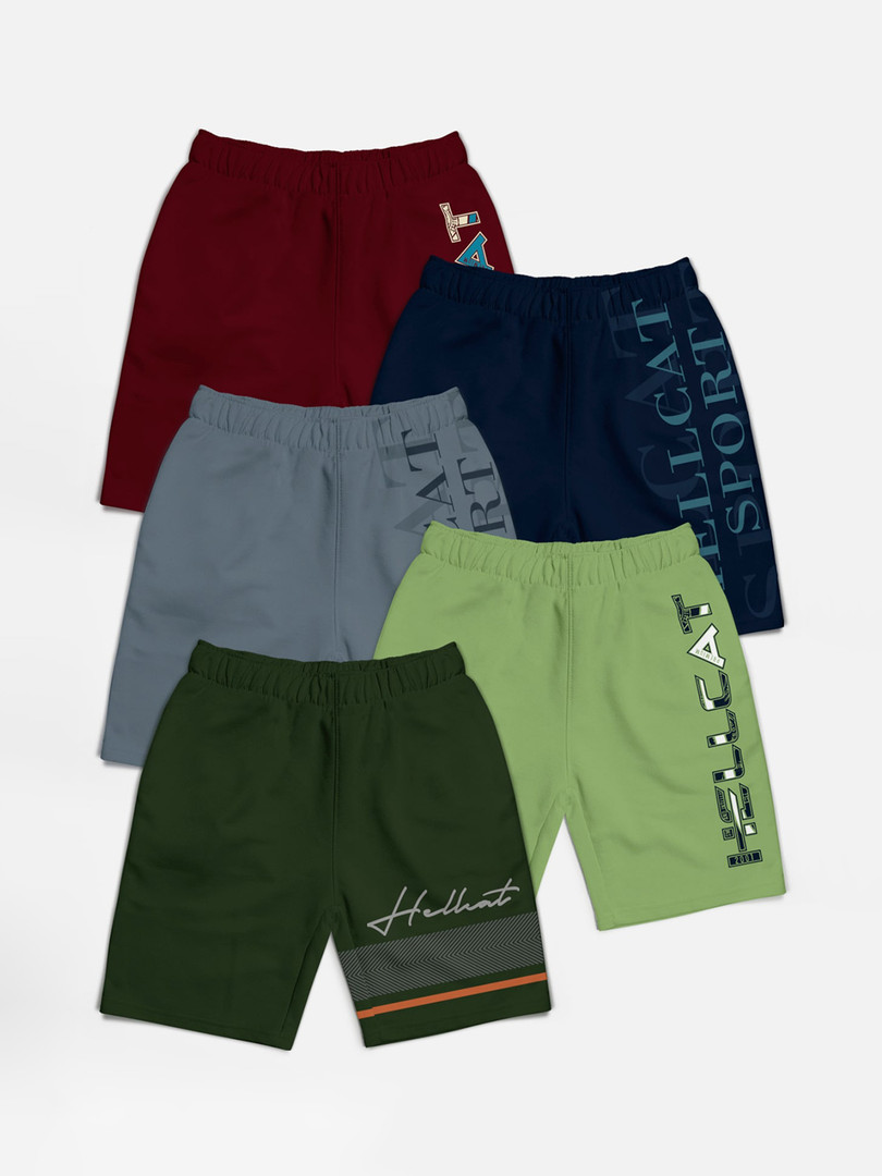 kids HELLCAT Boys Pack of 5 Cotton Mid-Rise Sports Shorts