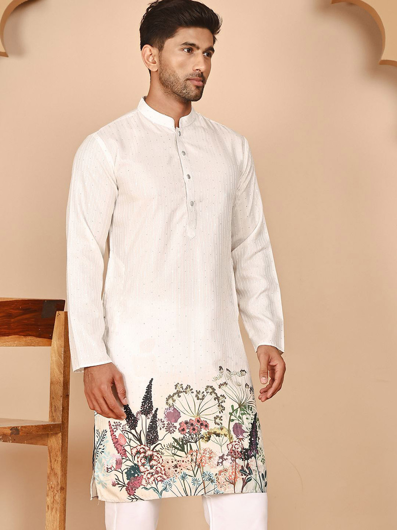 Anouk Floral Printed Mandarin Collar Sequinned Straight Kurta