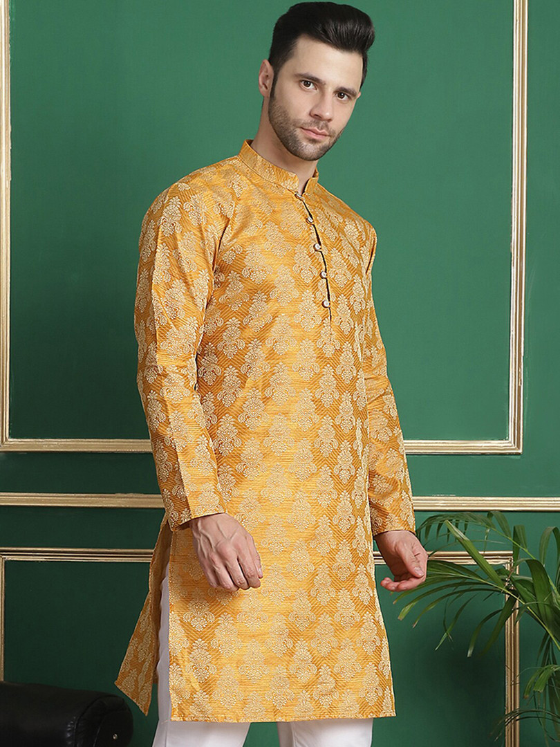 Anouk Floral Mandarin Collar Long Sleeves Thread Work Kurta