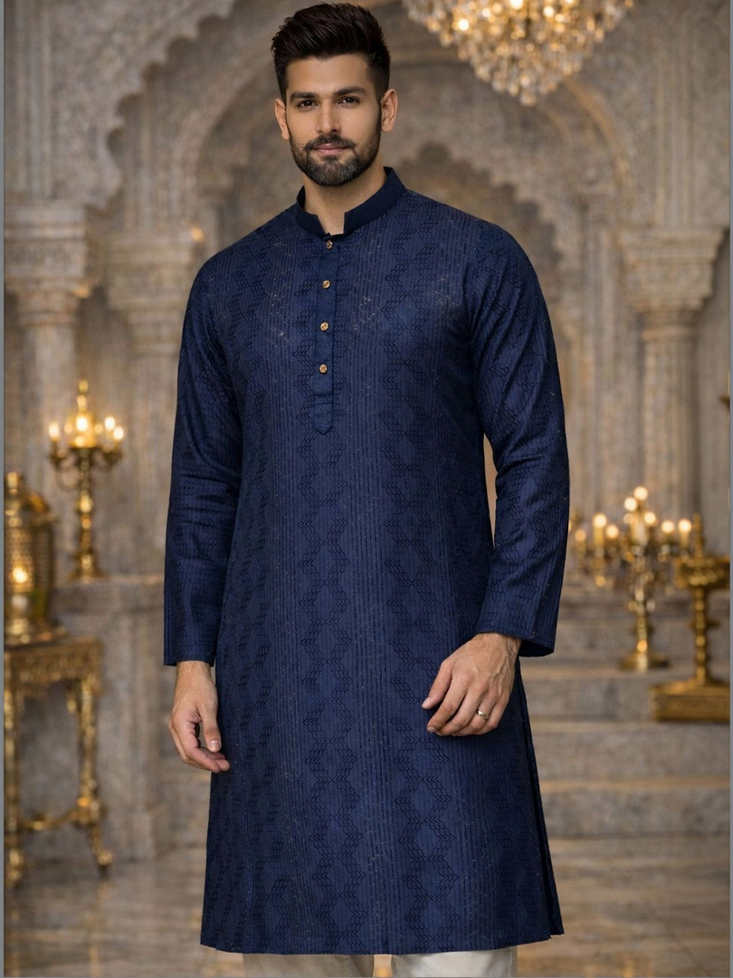 House of Pataudi Embroidered Mandarin Collar Knee Length Straight Kurta