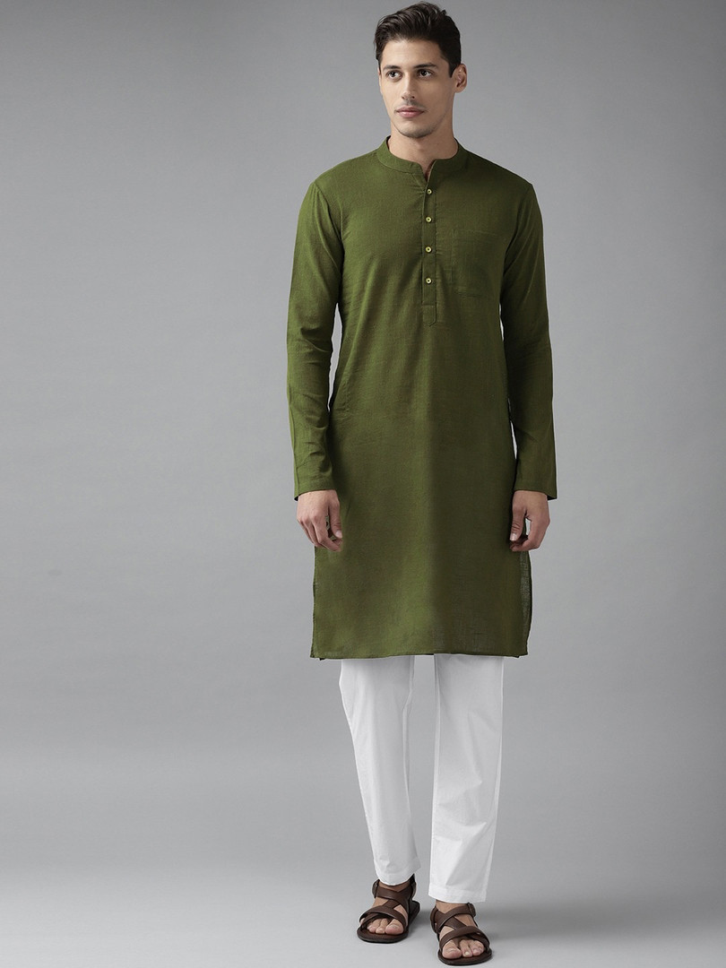 See Designs Olive Thread Work Pure Cotton Kurta