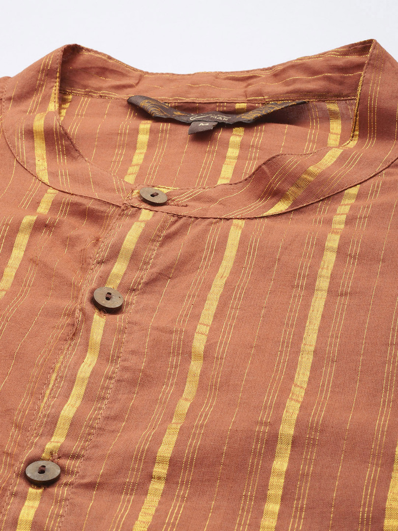 Sangria Men Striped Mandarin Collar Pure Cotton Kurta