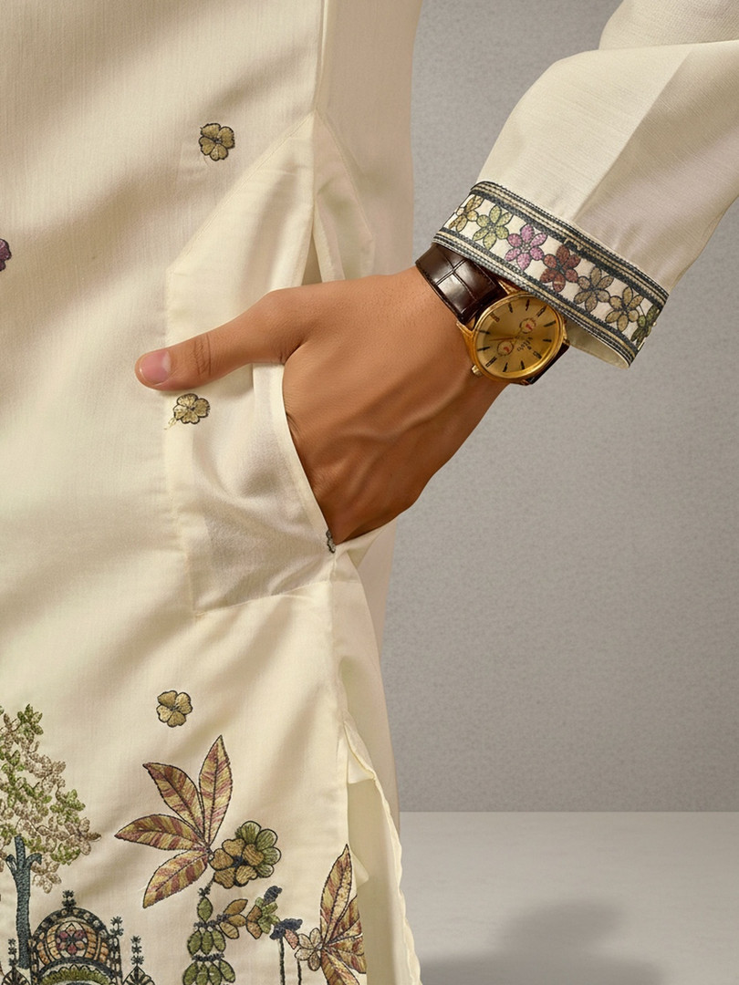 RANGRAAG Men Geometric Embroidered Mirror Work Kurta