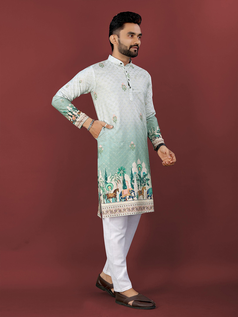 CHARLOTTE GRACIOUS Floral Printed Band Collar Sequinned Straight Kurta