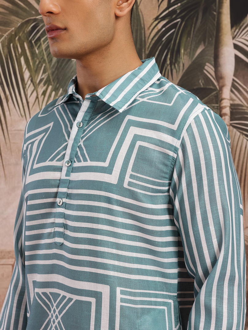 Sangria Men Geometric Print Pure Cotton Kurta
