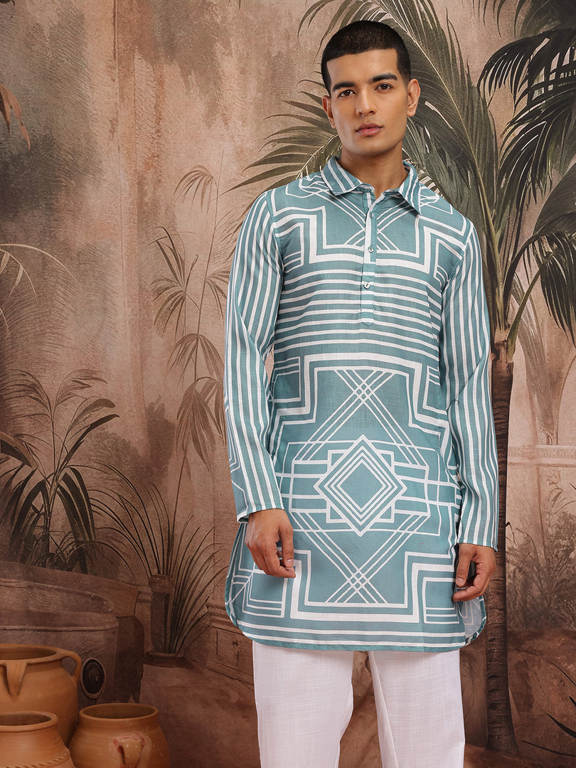 Sangria Men Geometric Print Pure Cotton Kurta
