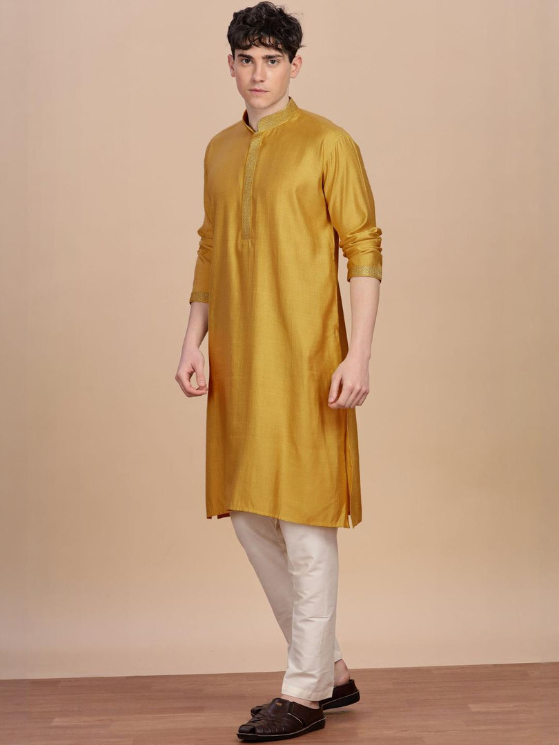 Anouk Mandarin Collar Thread Work Cotton Straight Kurta